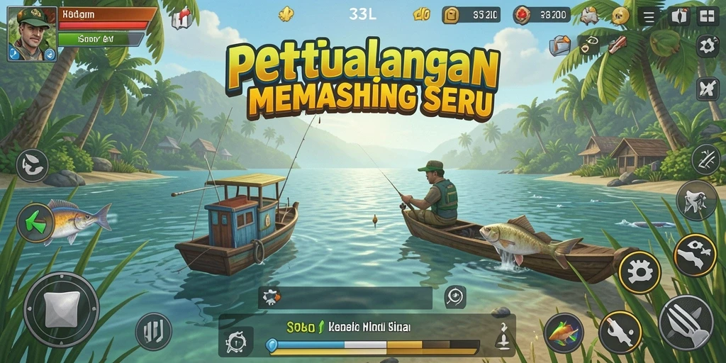 Gameplay seru menangkap ikan di berbagai lokasi menarik.