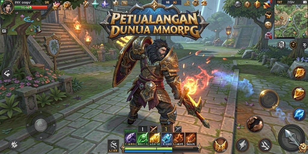 Screenshot utama 5RT menampilkan pemain yang sedang menjelajahi dunia MMORPG.