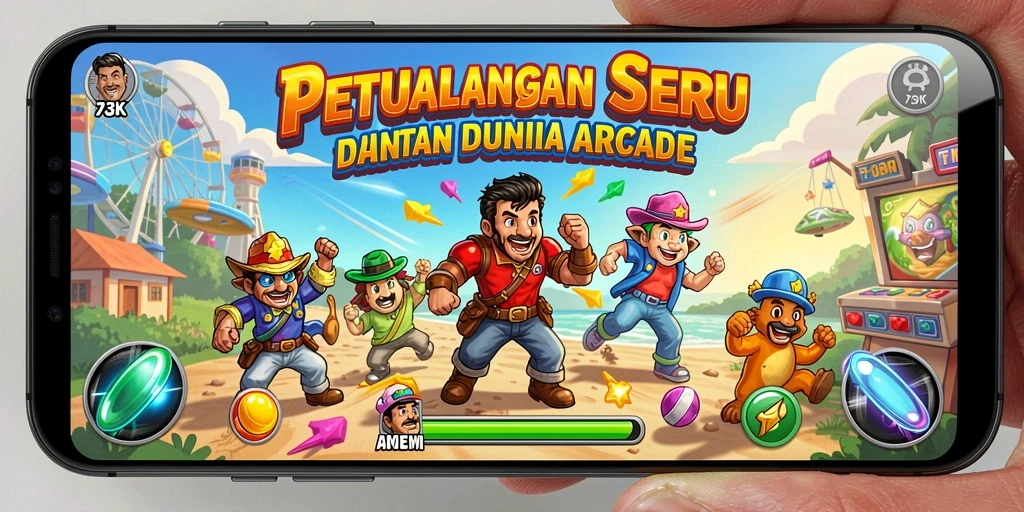 Screenshot permainan 73K yang menampilkan aksi seru dalam gameplay arcade.