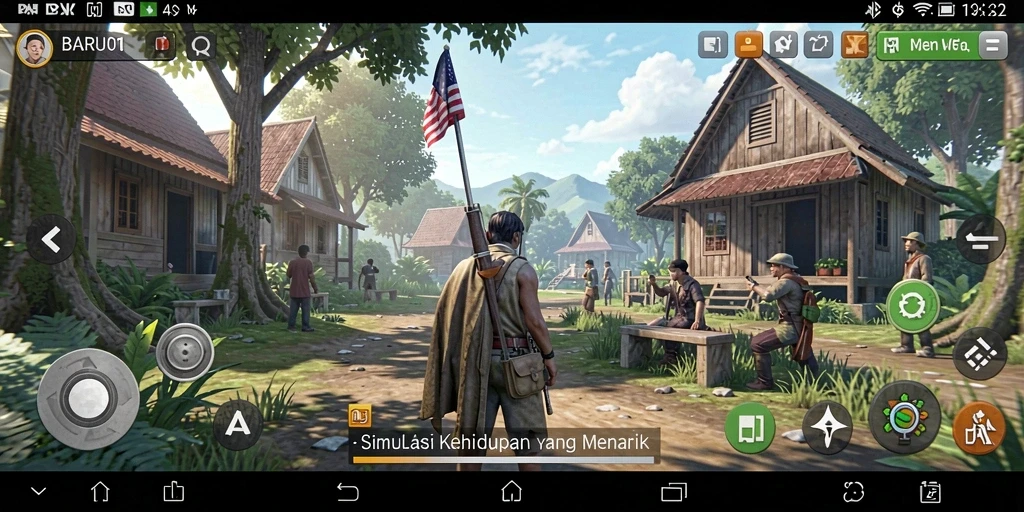 Tampilan gameplay menarik dari BARU01 yang menunjukkan kebun yang rimbun.