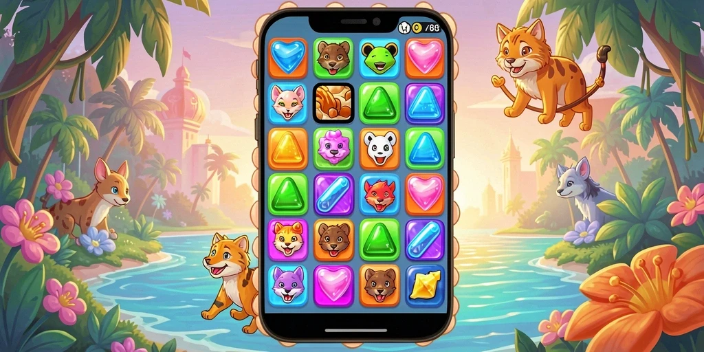 Tampilan menarik dari gameplay <strong>DV188</strong> dengan elemen permata yang berwarna-warni.