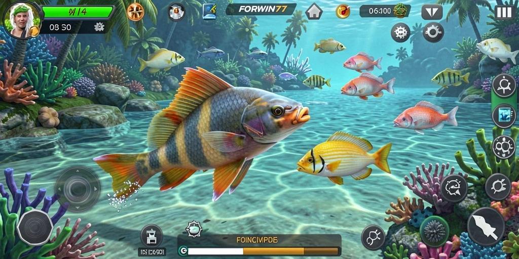 Screenshot utama FORWIN77 menampilkan gameplay memikat Tembak Ikan.