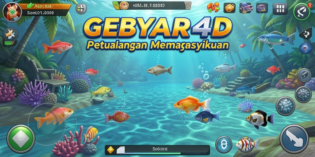 Tampilan gameplay seru di GEBYAR4D dengan misi menangkap ikan.
