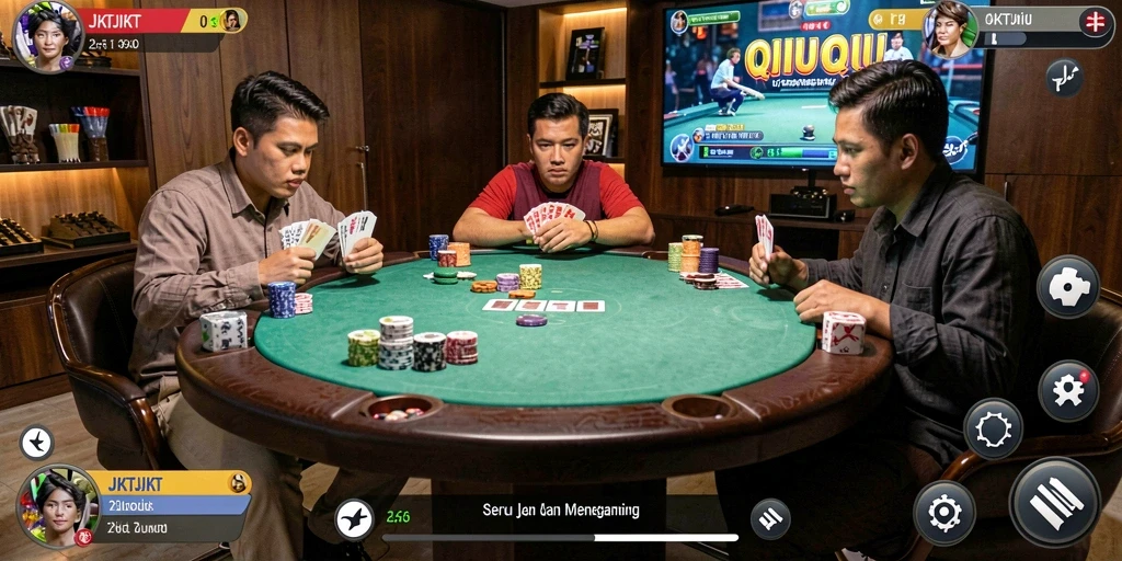Tangkapan layar utama JKTJKT menampilkan sistem gameplay QiuQiu yang dinamis.