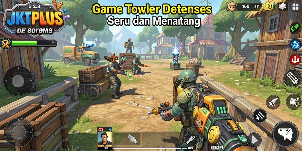 Tampilan gameplay JKTPLUS yang menegangkan dan strategis dalam Tower Defense.