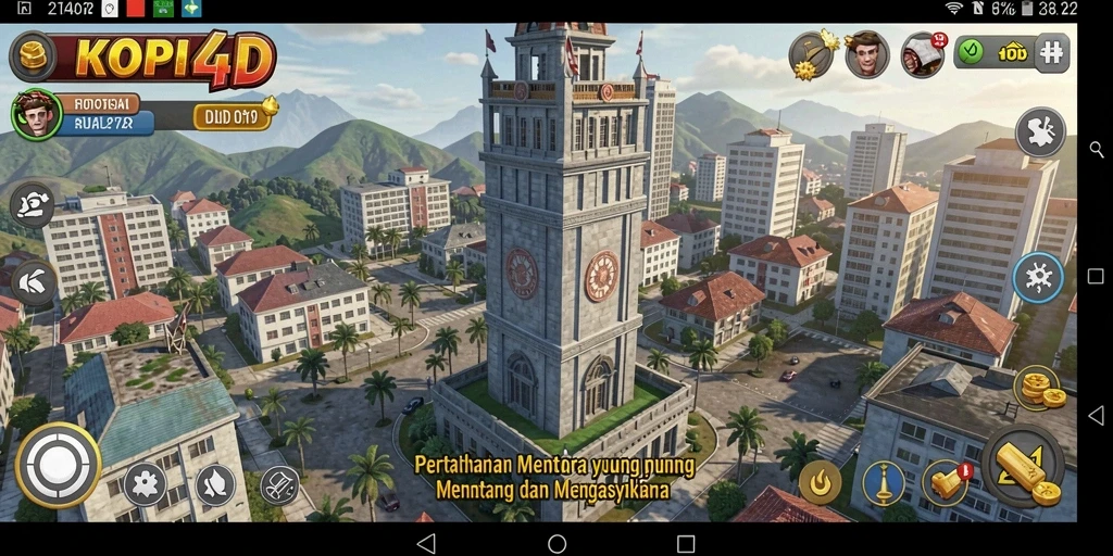 Screenshot gameplay KOPI4D dengan aksi menara pertahanan yang menawan.
