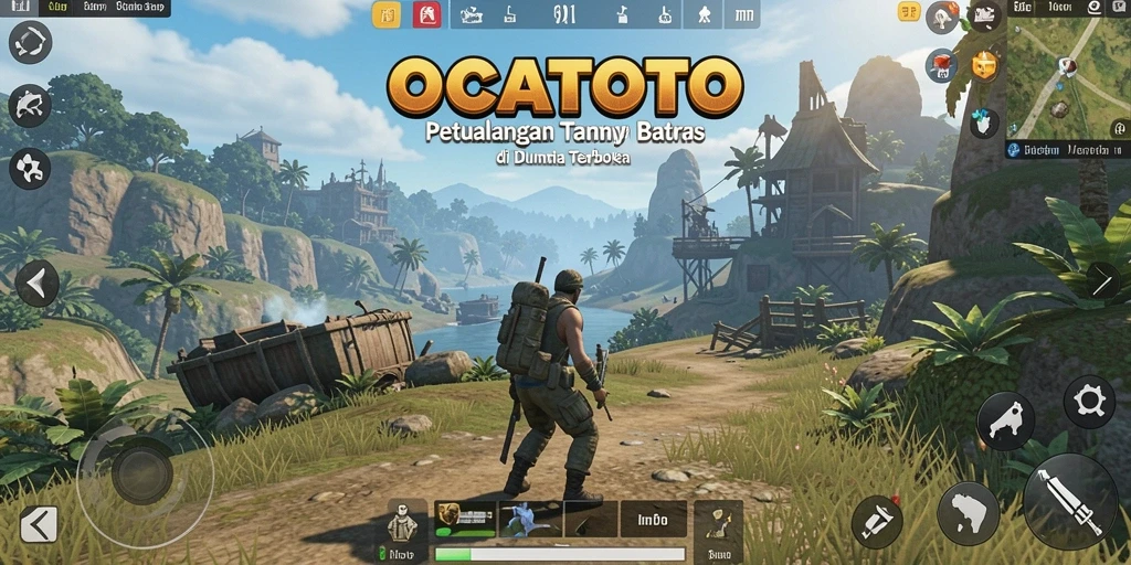 Screenshot gameplay OCATOTO menampilkan suasana petualangan yang kaya di dunia terbuka.
