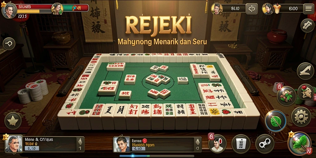 Screenshot gameplay REJEKI menampilkan susunan balok Mahjong yang menarik.