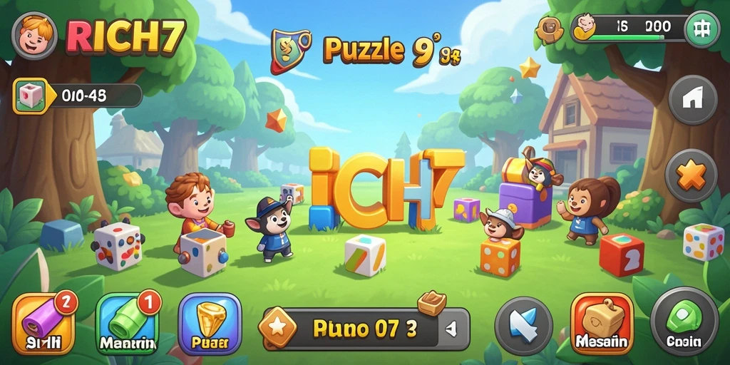 Tampilan gameplay utama RICH7 yang menarik dan penuh tantangan puzzle.