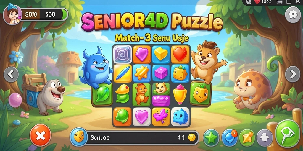 Tampilan gameplay SENIOR4D dengan puzzle Match-3 yang menarik.