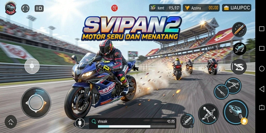 Gameplay seru dalam SVIP2 saat balapan motor.