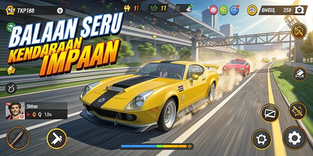 Tampilan gameplay TKP188 dengan aksi balapan yang intens.