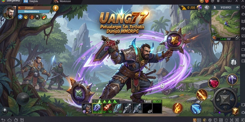 Screenshot gameplay UANG77 yang menampilkan pertarungan epik dan eksplorasi.