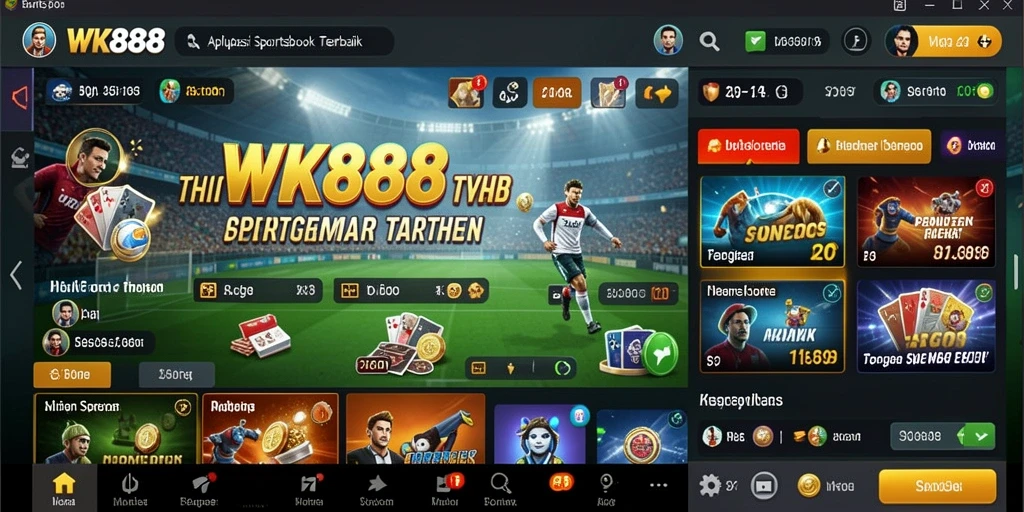 Tampilan utama aplikasi WK888 dengan opsi taruhan olahraga.