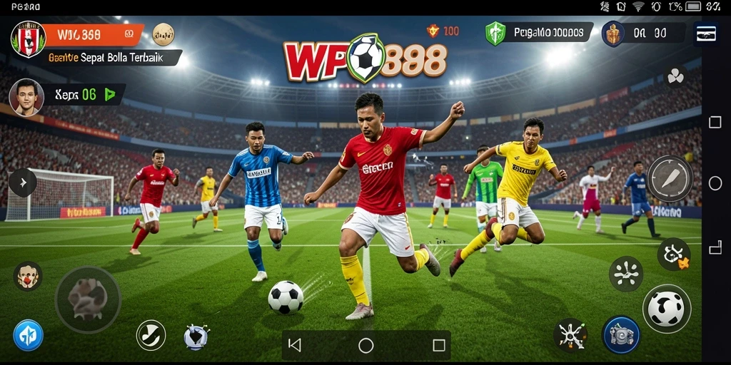 Tangkapan layar game WP888 menampilkan aksi seru di lapangan sepak bola.